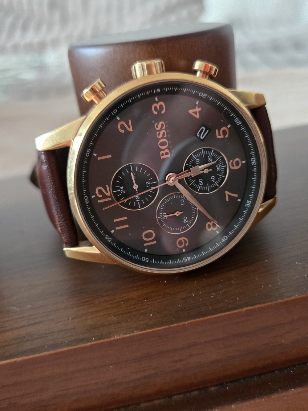 BOSS Men's Brown Leather Strap Watch - Brown Rare